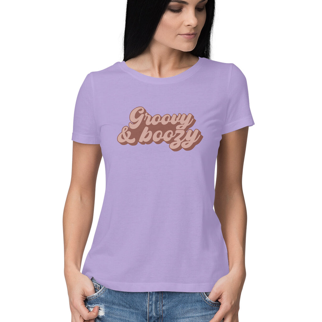 Women's Groovy And Boozy Design Printed T-Shirt