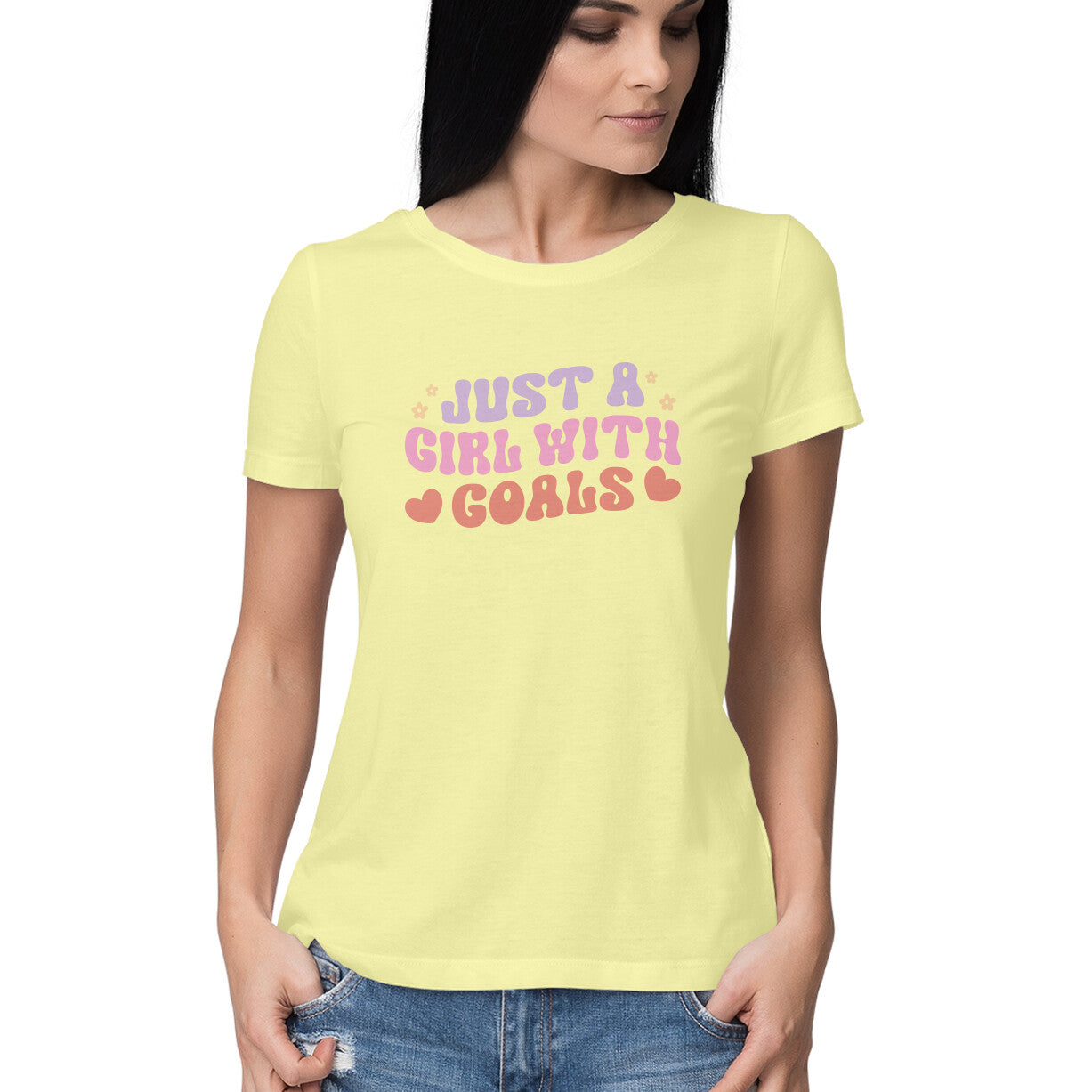 Women's Just A Girl With Goals Design Printed T-Shirt