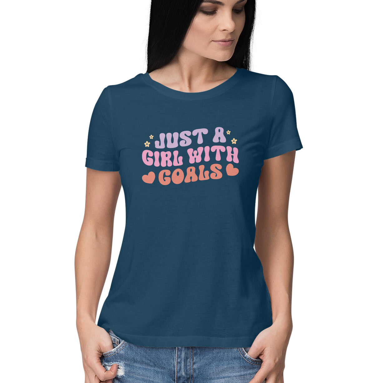 Women's Just A Girl With Goals Design Printed T-Shirt