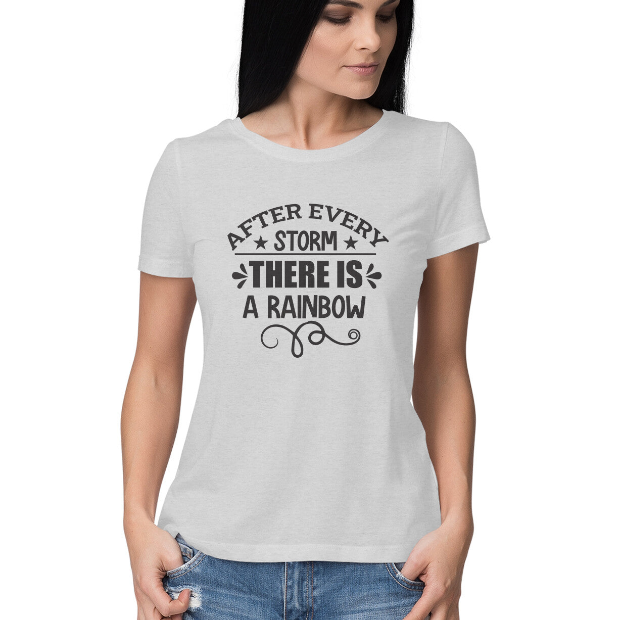 Women's After Every Storm There Is A Rainbow Design Printed T-Shirt