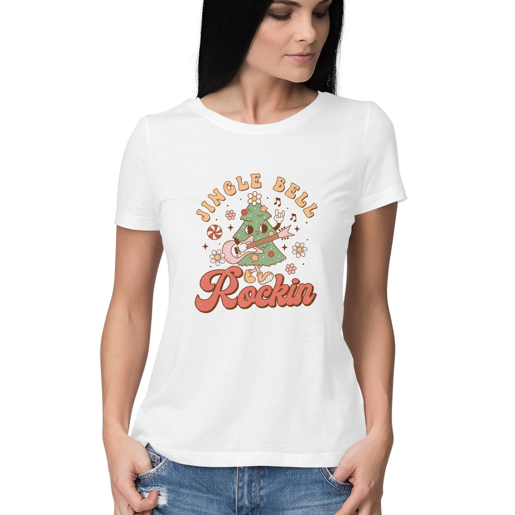 Women's Jingle Bell Rockin Graphics Printed T-Shirt