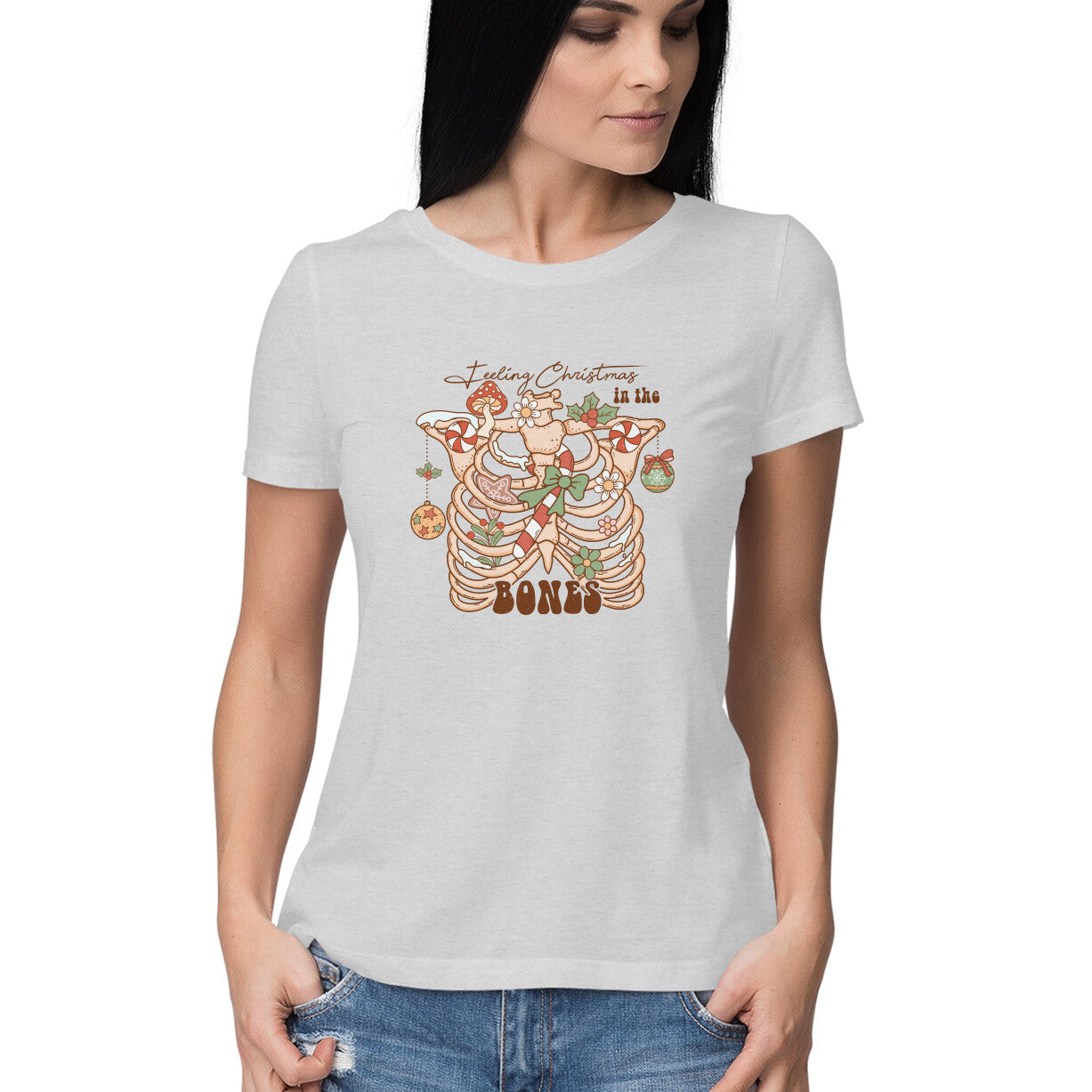 Women's Feeling Christmas in the Bones Graphics Printed T-Shirt