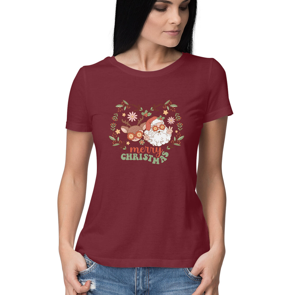 Women's Merry Christmas Graphics Printed T-Shirt