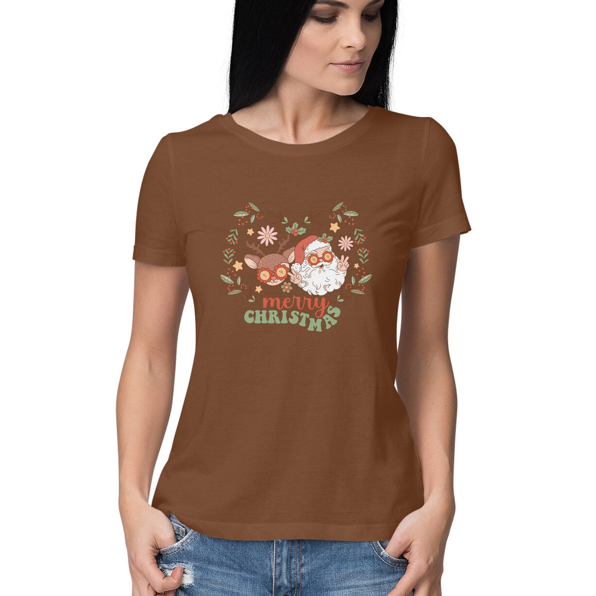 Women's Merry Christmas Graphics Printed T-Shirt