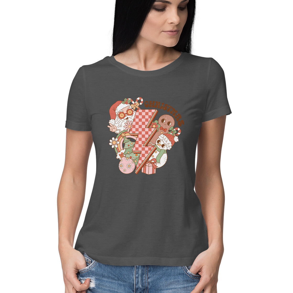 Women's Merry Christmas Graphics Printed T-Shirt