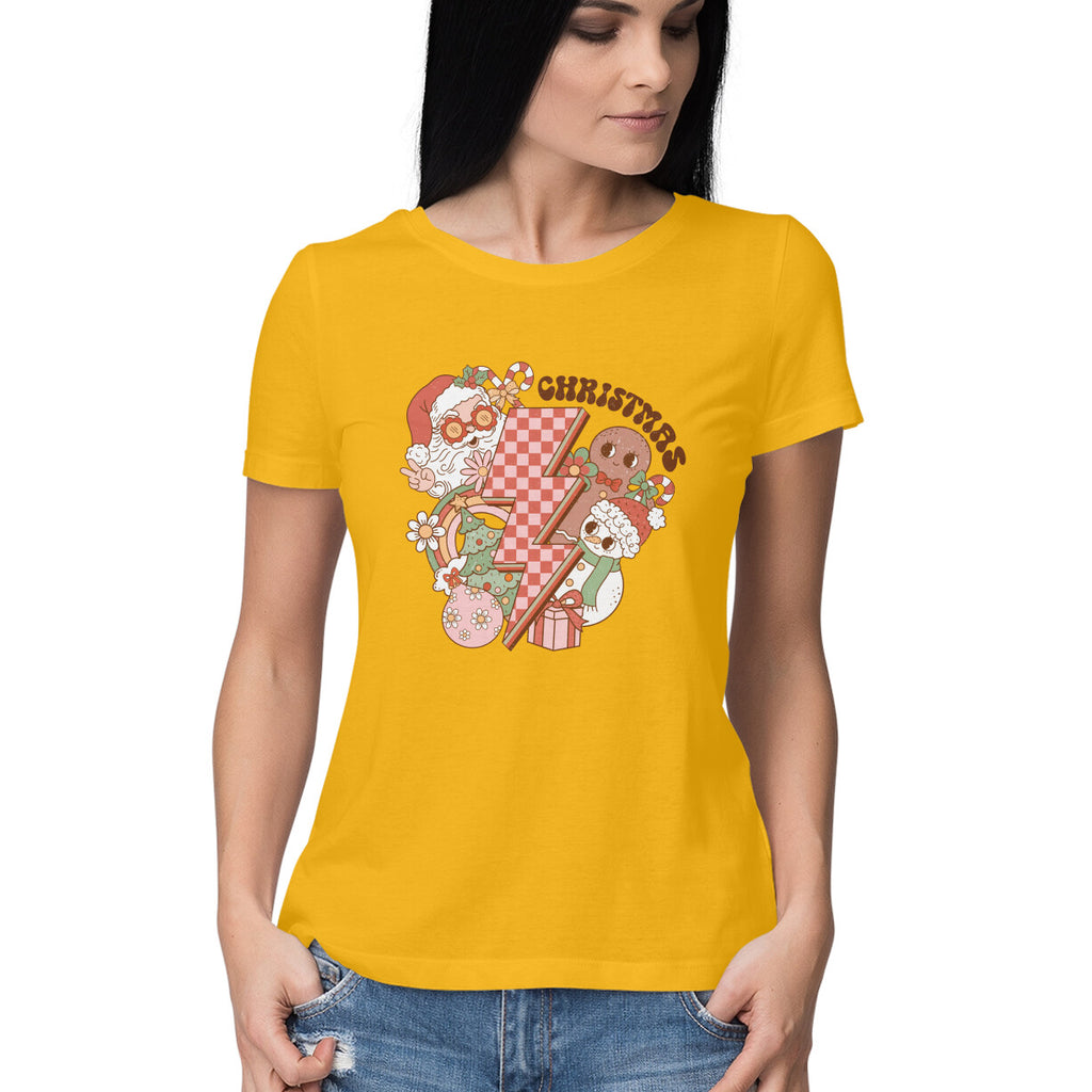 Women's Merry Christmas Graphics Printed T-Shirt