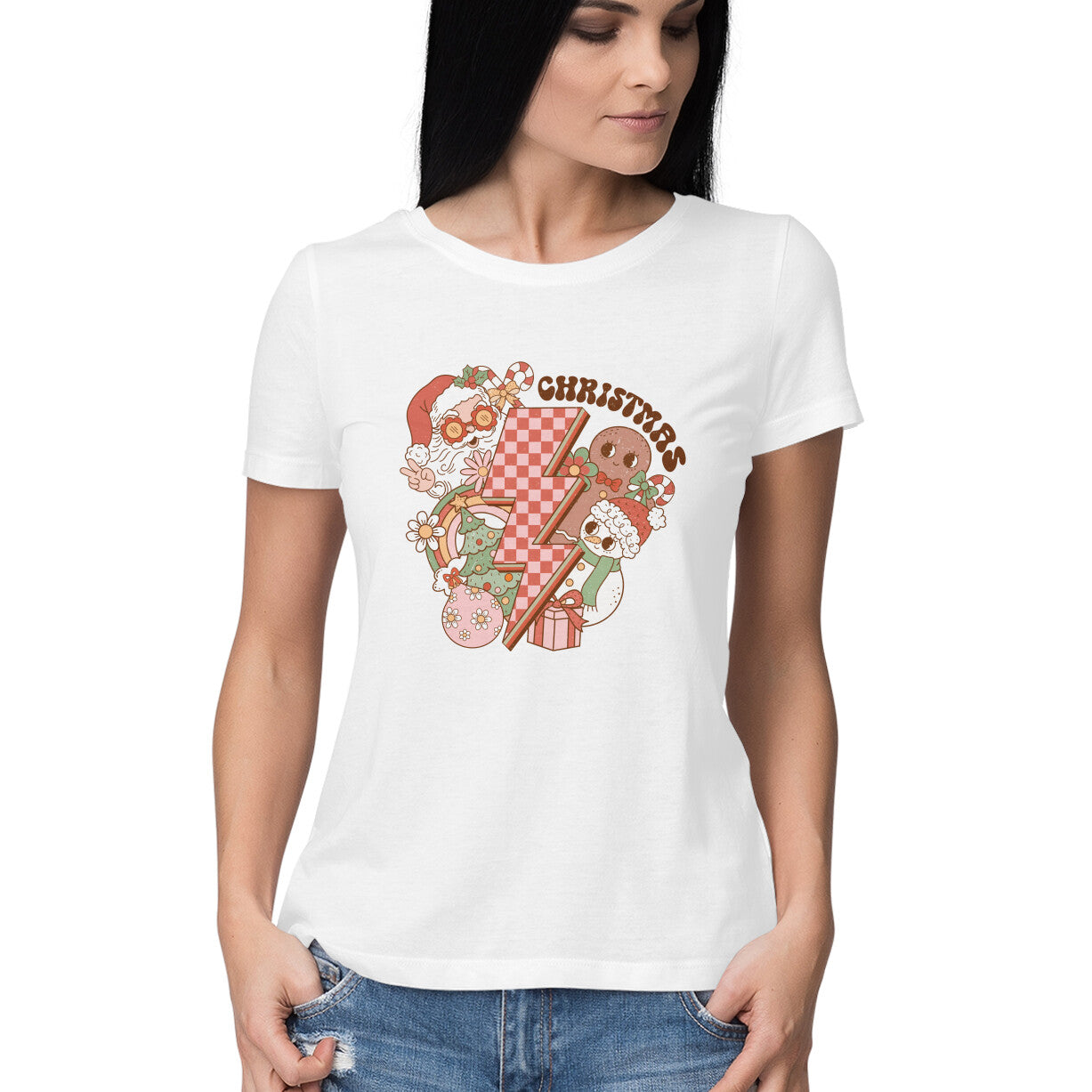 Women's Merry Christmas Graphics Printed T-Shirt
