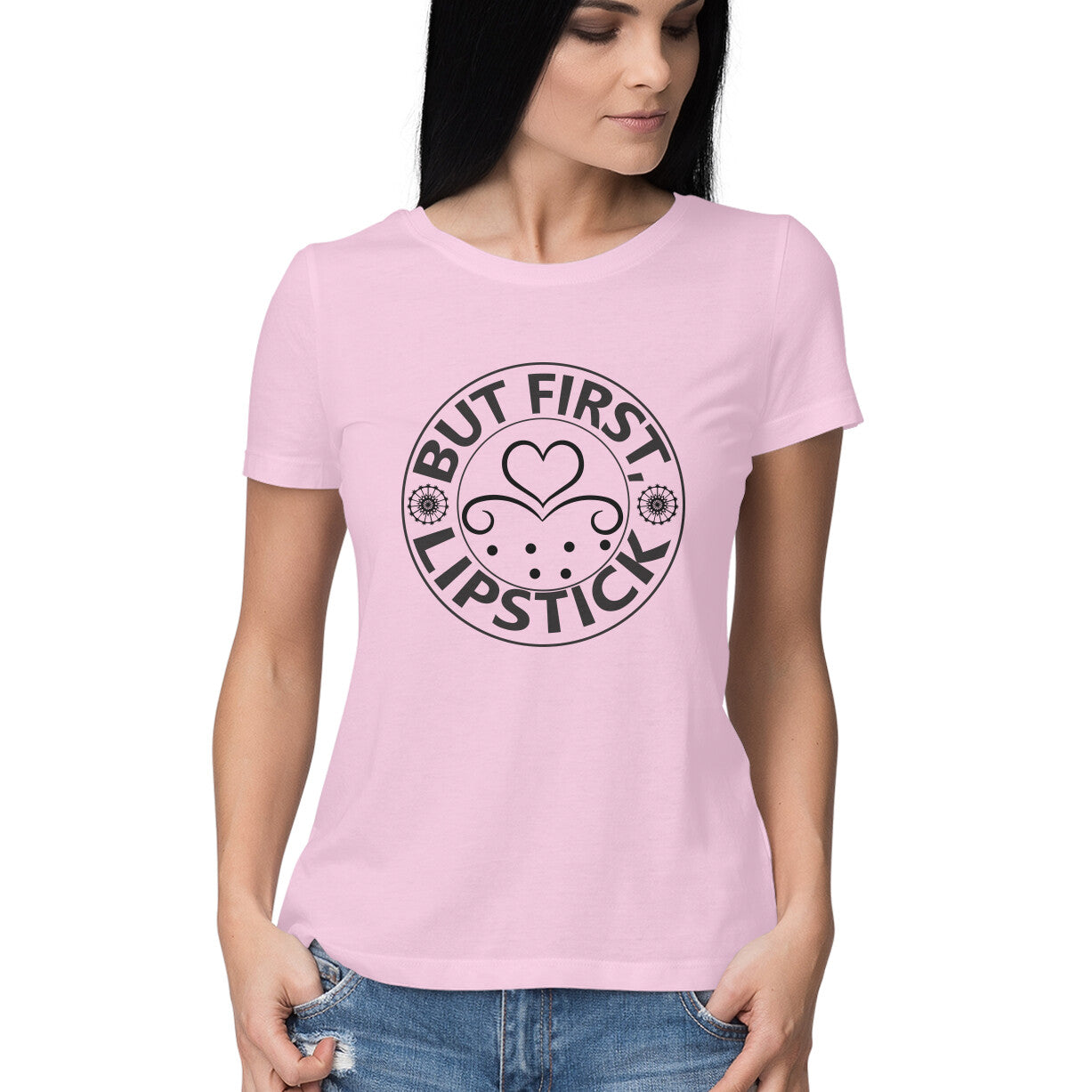 Women's But First LipStick Design Printed T-Shirt