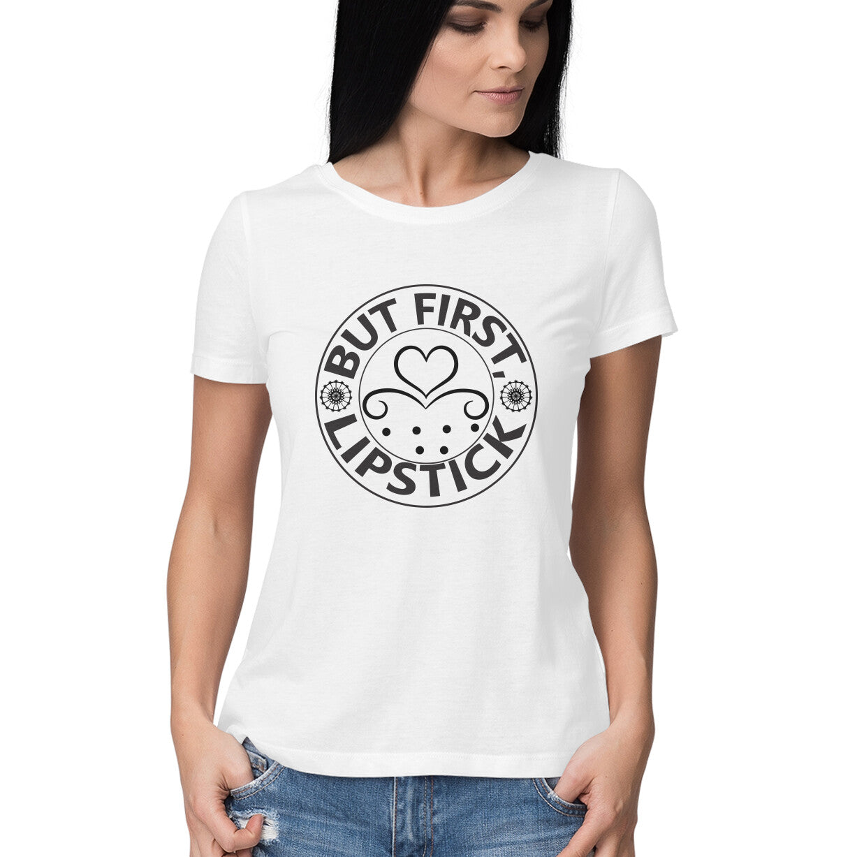 Women's But First LipStick Design Printed T-Shirt