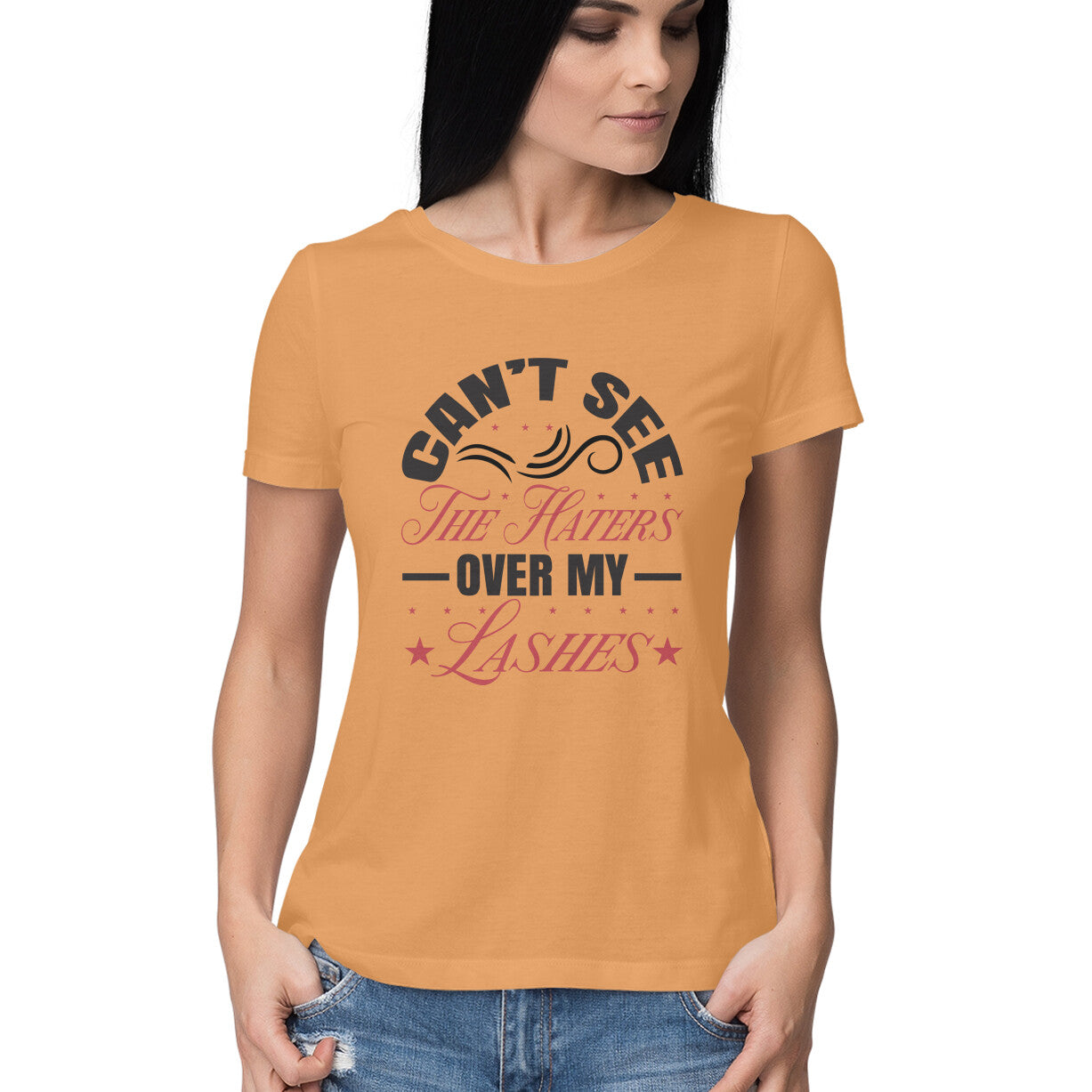 Women's Can Not See The Haters Over My Lashes Design Printed T-Shirt