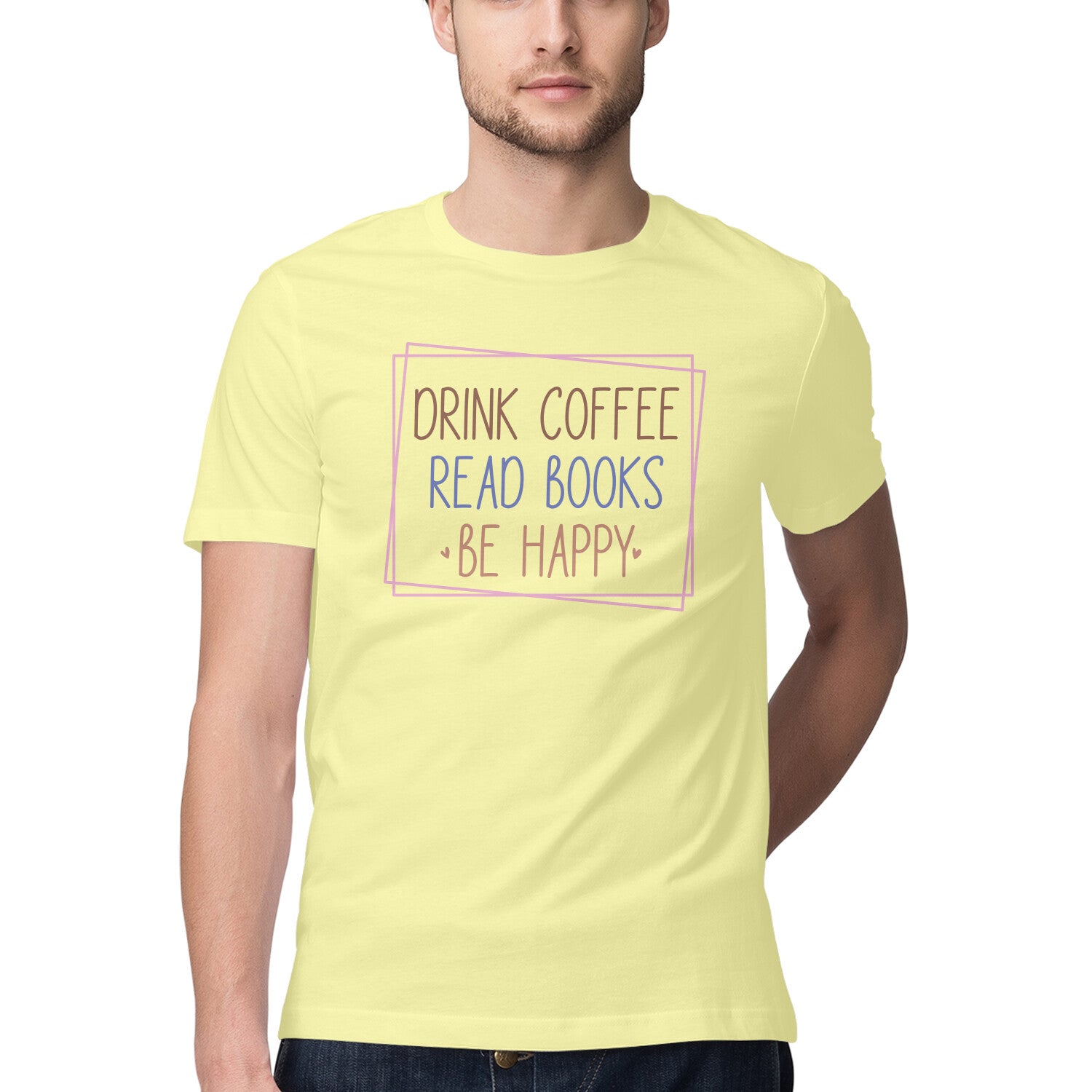 Men's Drink Coffee Read Books Be Happy Design Printed T-Shirt