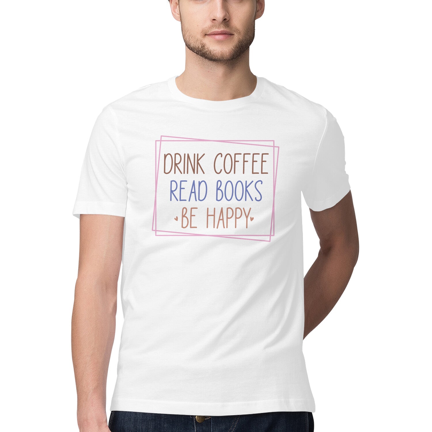Men's Drink Coffee Read Books Be Happy Design Printed T-Shirt