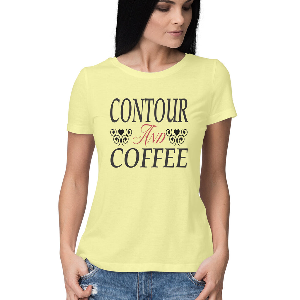 Women's Contour And Coffee Design Printed T-Shirt