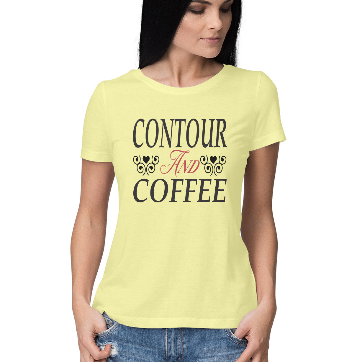 Women's Contour And Coffee Design Printed T-Shirt
