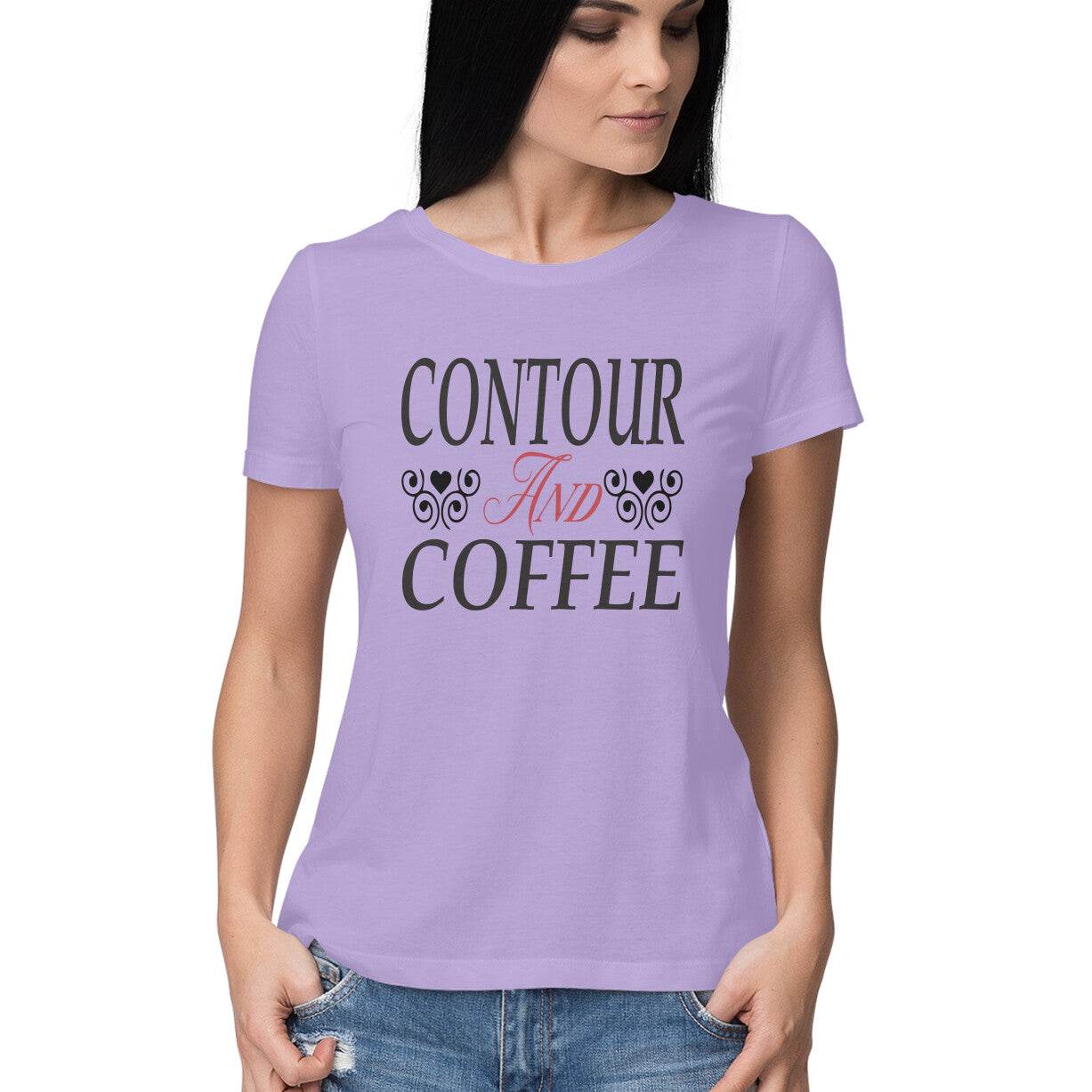 Women's Contour And Coffee Design Printed T-Shirt