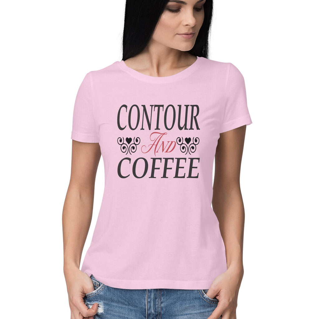 Women's Contour And Coffee Design Printed T-Shirt