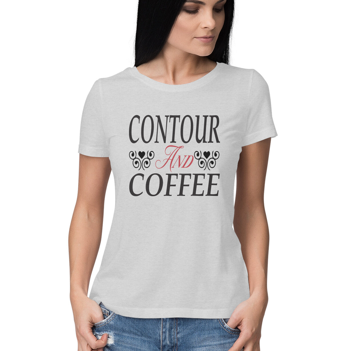Women's Contour And Coffee Design Printed T-Shirt