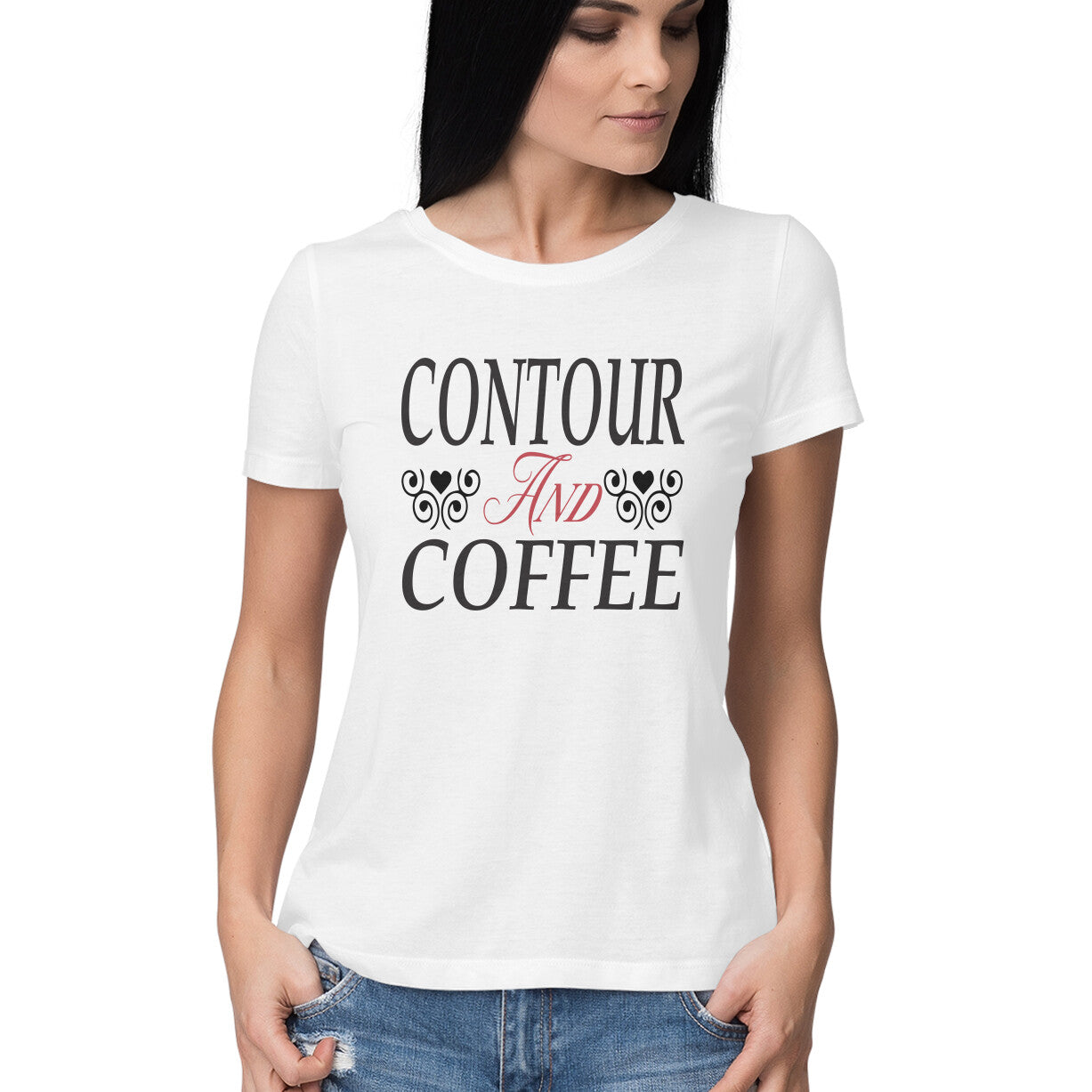 Women's Contour And Coffee Design Printed T-Shirt