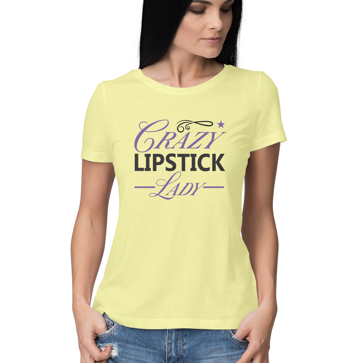 Women's Crazy Lipstick Lady Design Printed T-Shirt