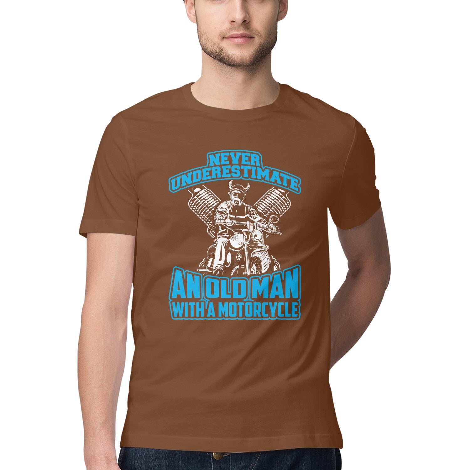 Men's Never Underestimate An Old Man With A Motorcycle Design Printed T-Shirt