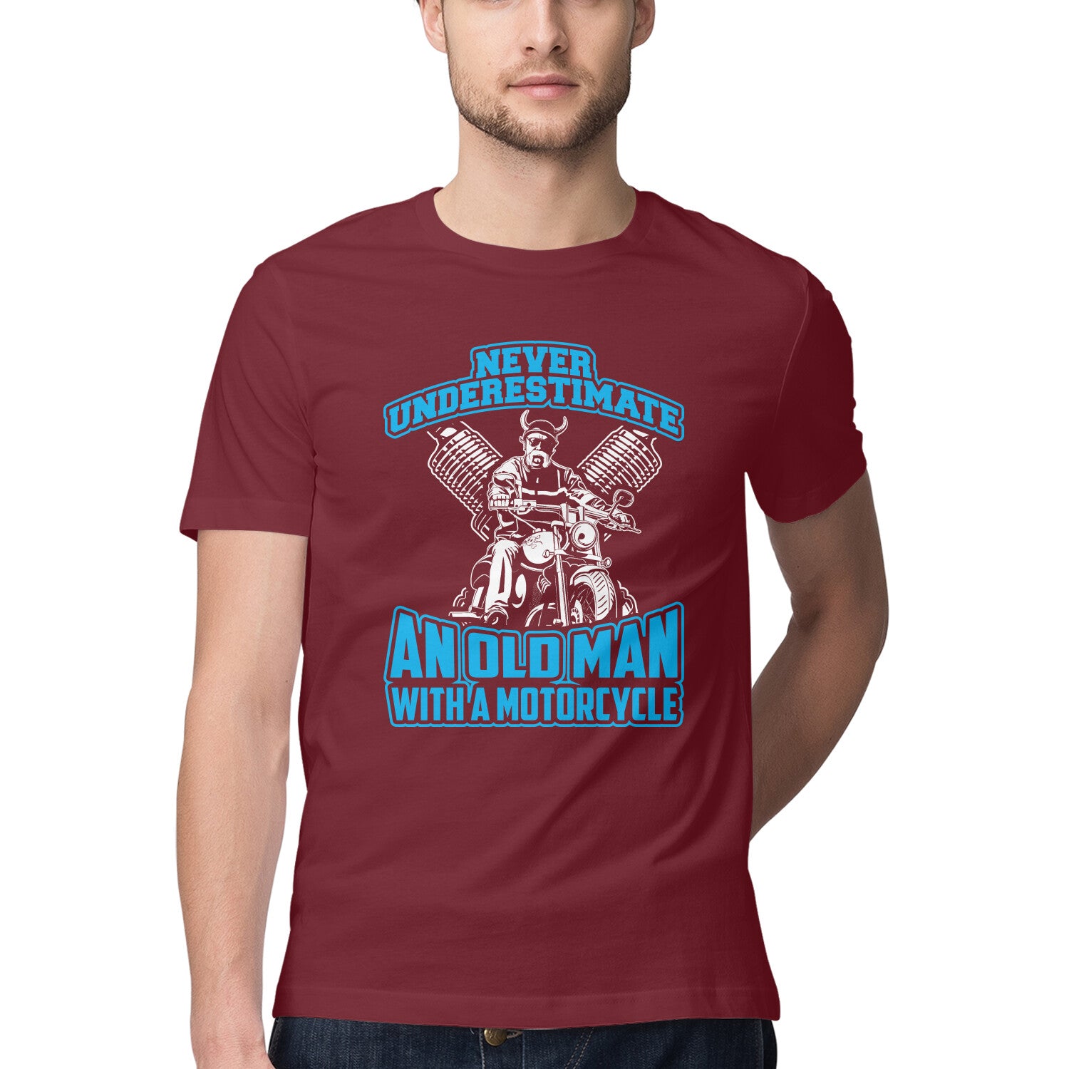 Men's Never Underestimate An Old Man With A Motorcycle Design Printed T-Shirt