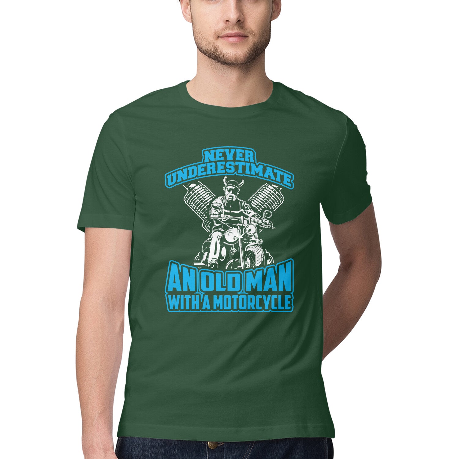 Men's Never Underestimate An Old Man With A Motorcycle Design Printed T-Shirt