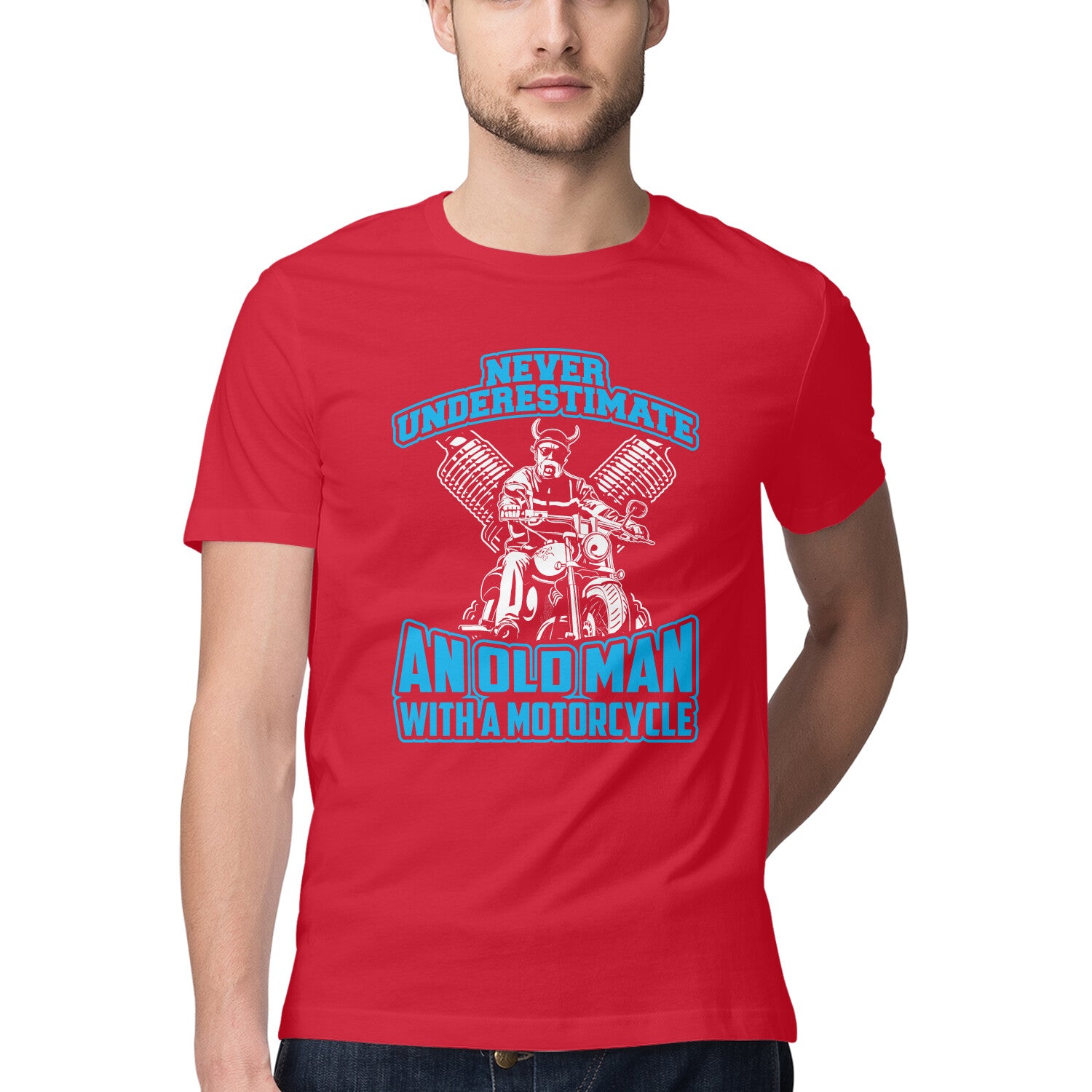 Men's Never Underestimate An Old Man With A Motorcycle Design Printed T-Shirt
