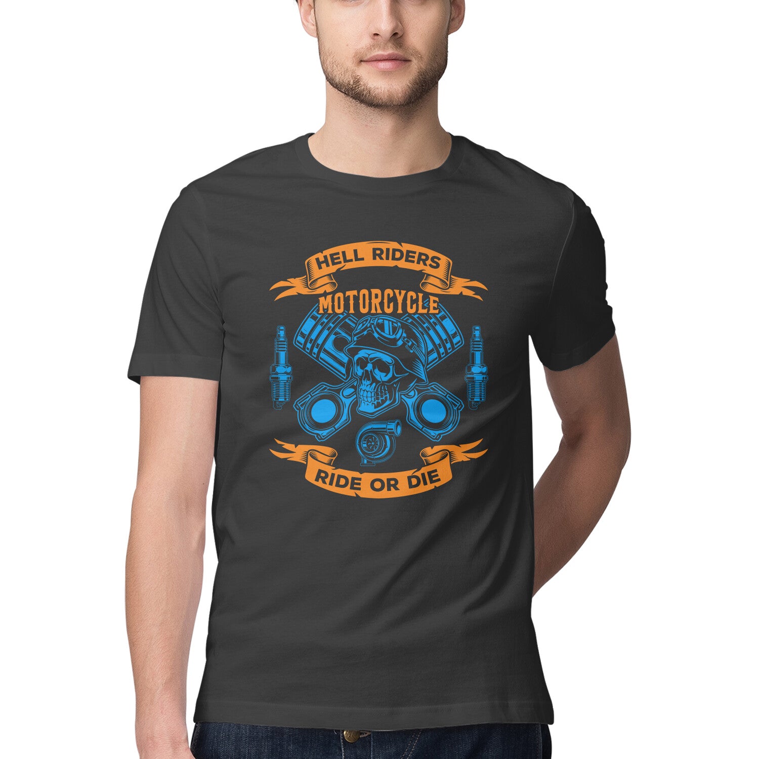 Men's Hell Riders Motorcycle Ride Or Die Design Printed T-Shirt