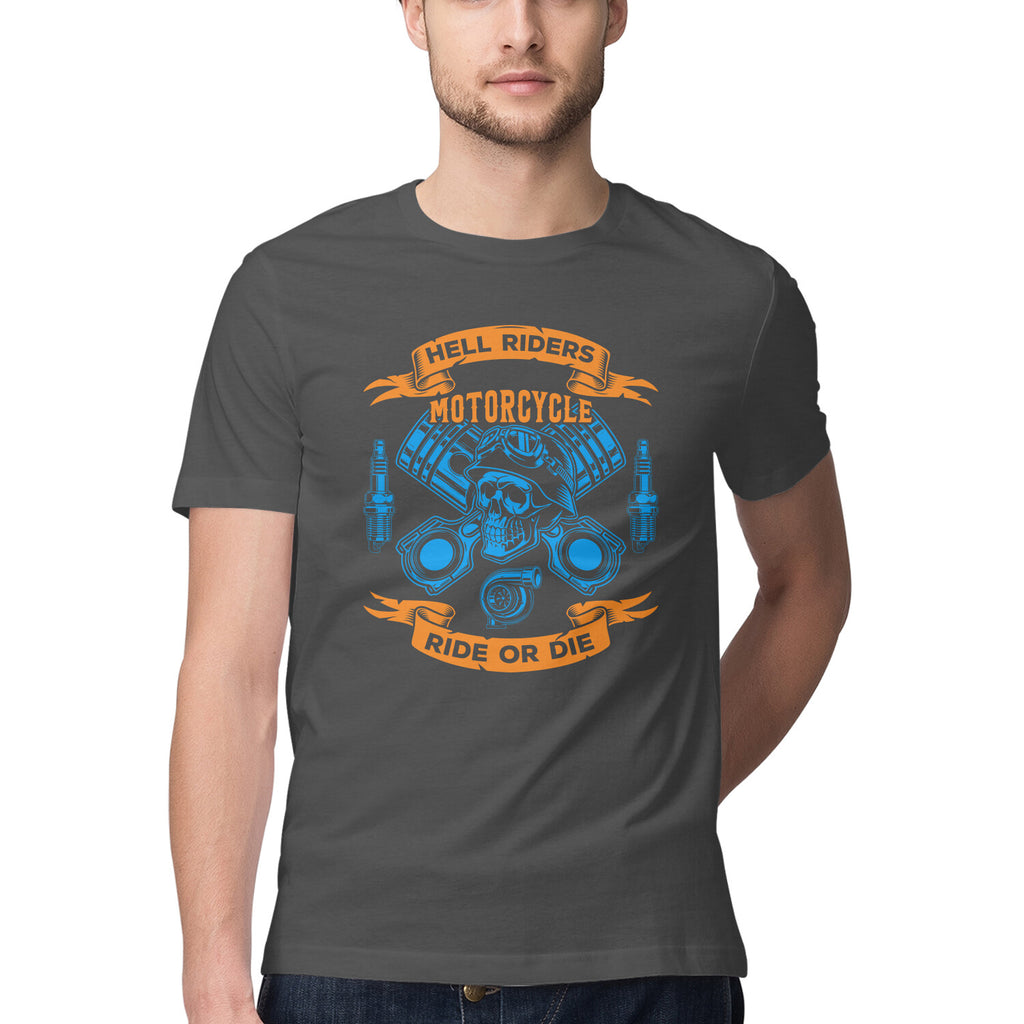 Men's Hell Riders Motorcycle Ride Or Die Design Printed T-Shirt
