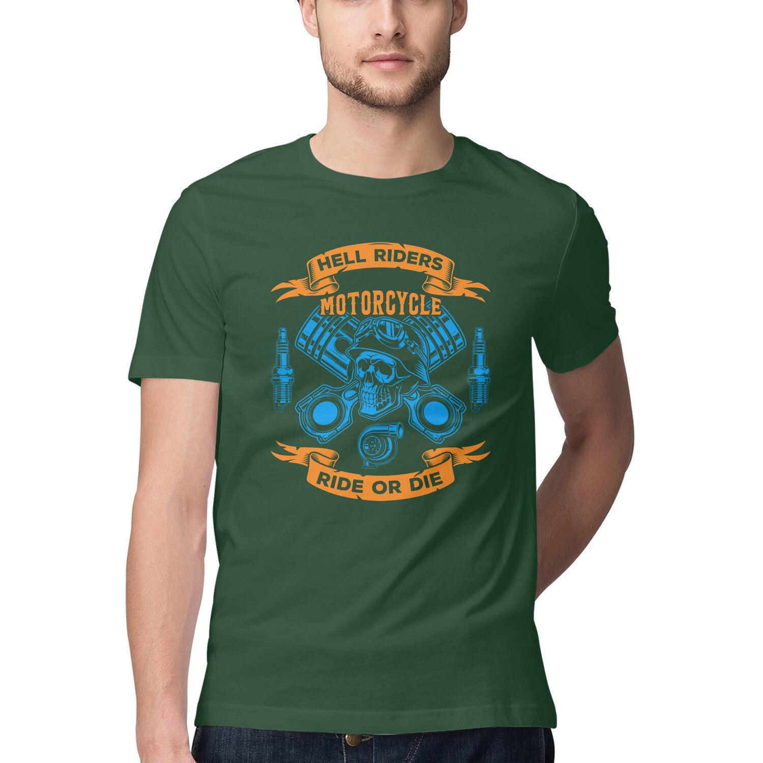 Men's Hell Riders Motorcycle Ride Or Die Design Printed T-Shirt
