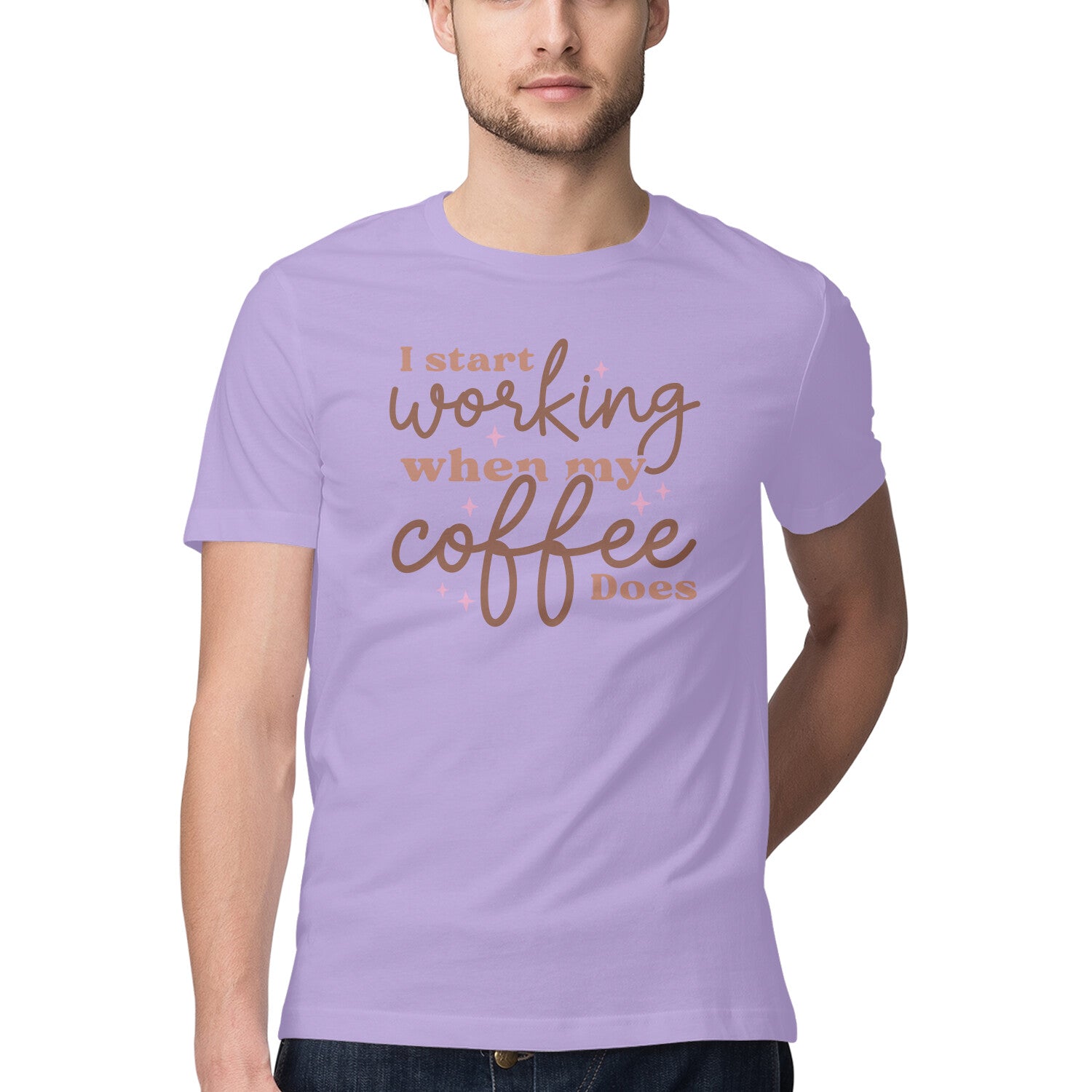 Men's I Start Working When My Coffee Does Design Printed T-Shirt