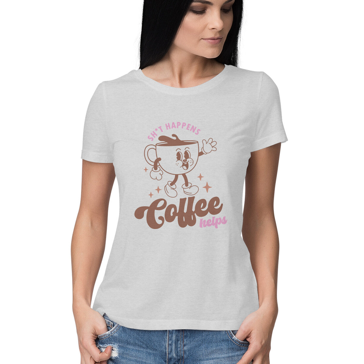 Women's Happiness Coffee Helps Graphics Printed T-Shirt