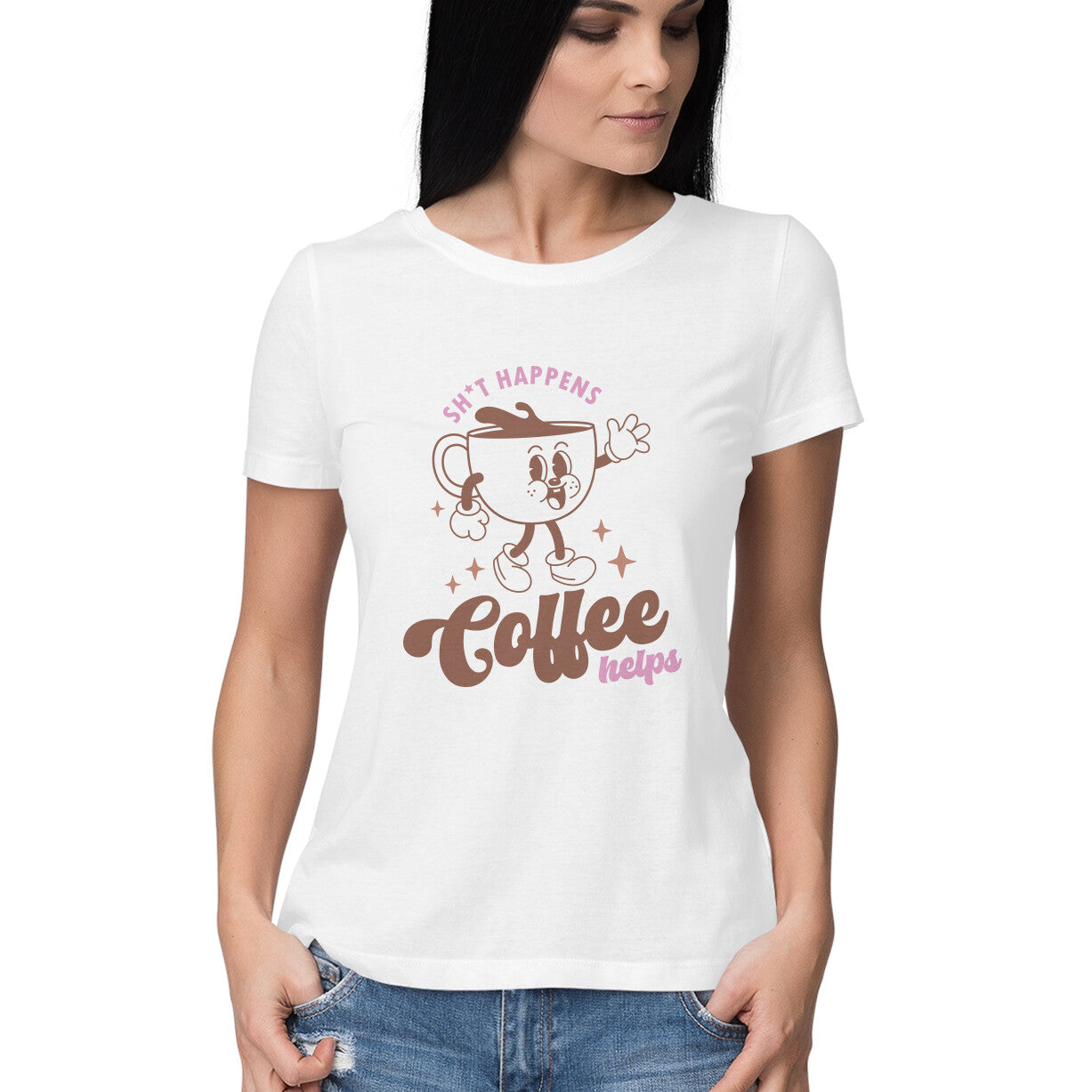Women's Happiness Coffee Helps Graphics Printed T-Shirt