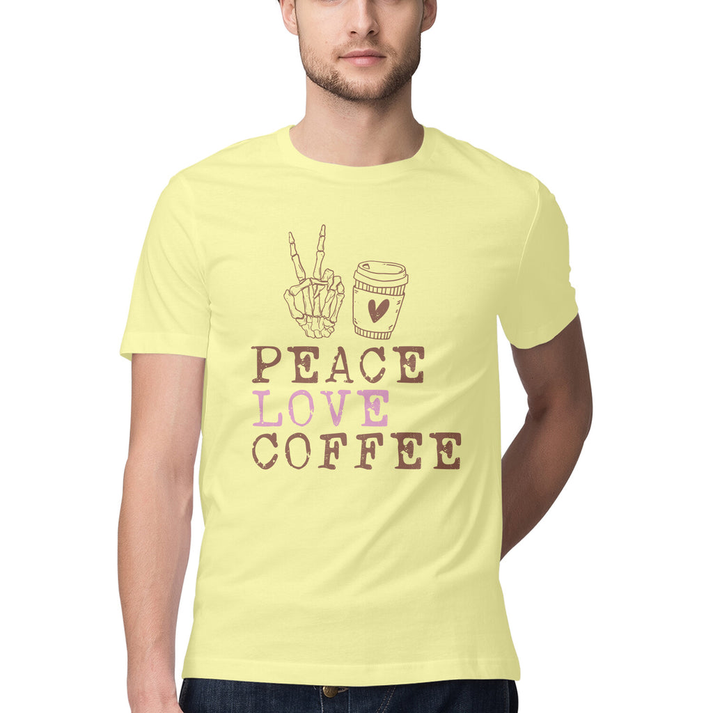 Men's Peace Love Coffee Design Printed T-Shirt
