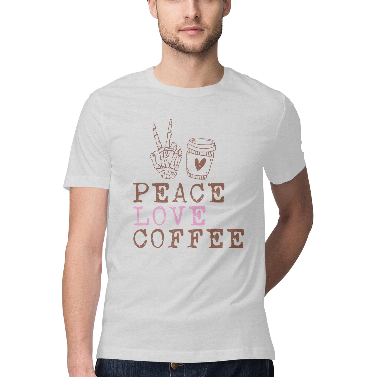 Men's Peace Love Coffee Design Printed T-Shirt