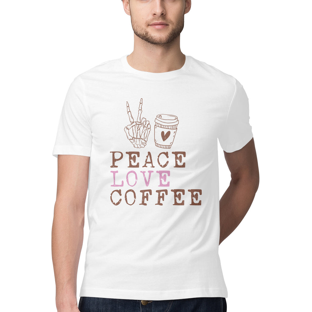 Men's Peace Love Coffee Design Printed T-Shirt
