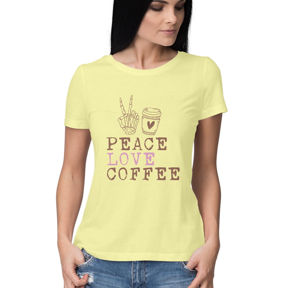Women's Peace Love Happiness Graphics Printed T-Shirt