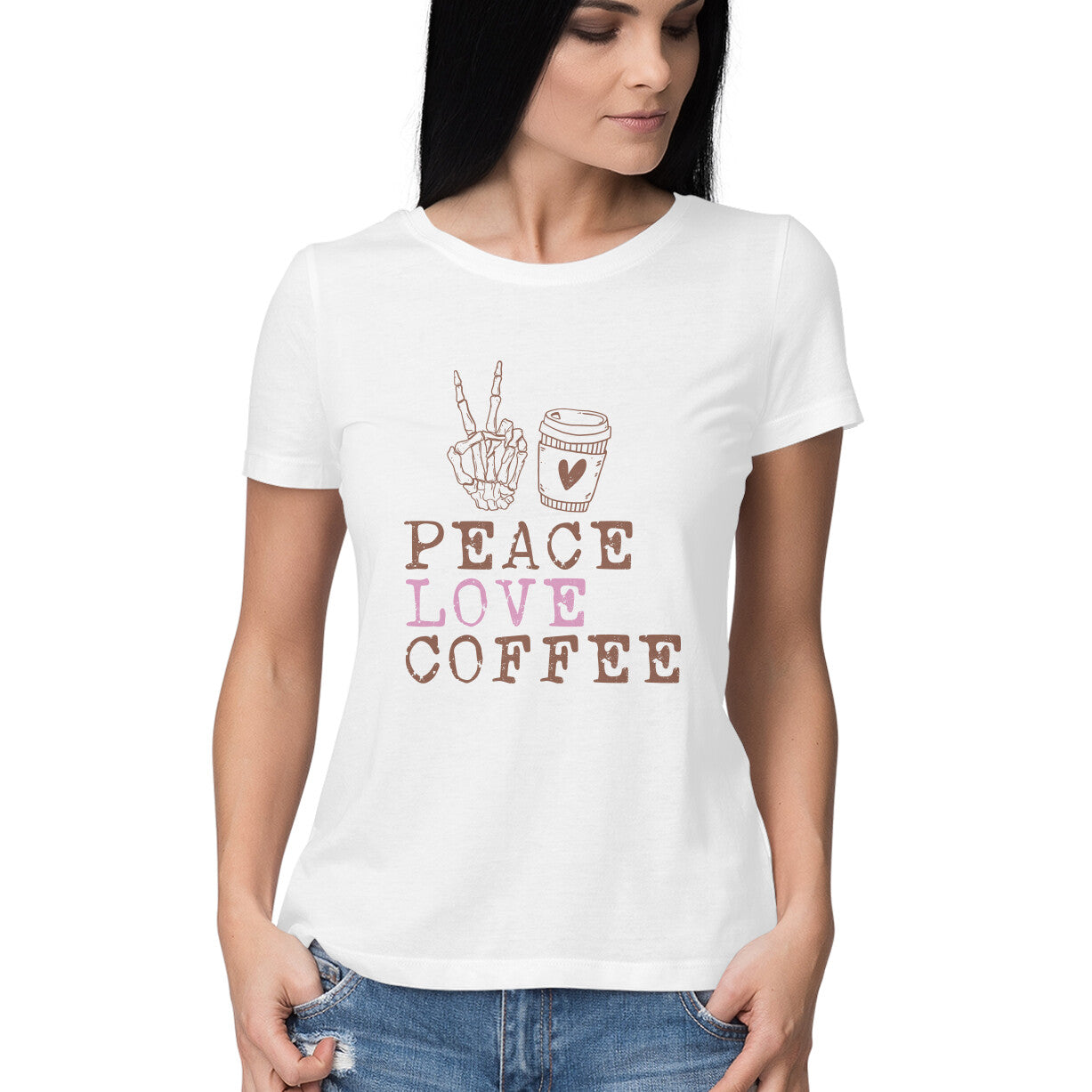 Women's Peace Love Happiness Graphics Printed T-Shirt