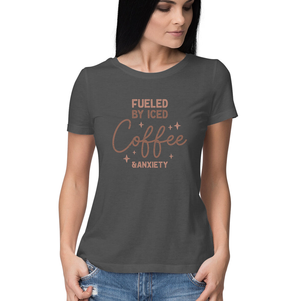 Women's Fueled By Iced Coffee Graphics Printed T-Shirt