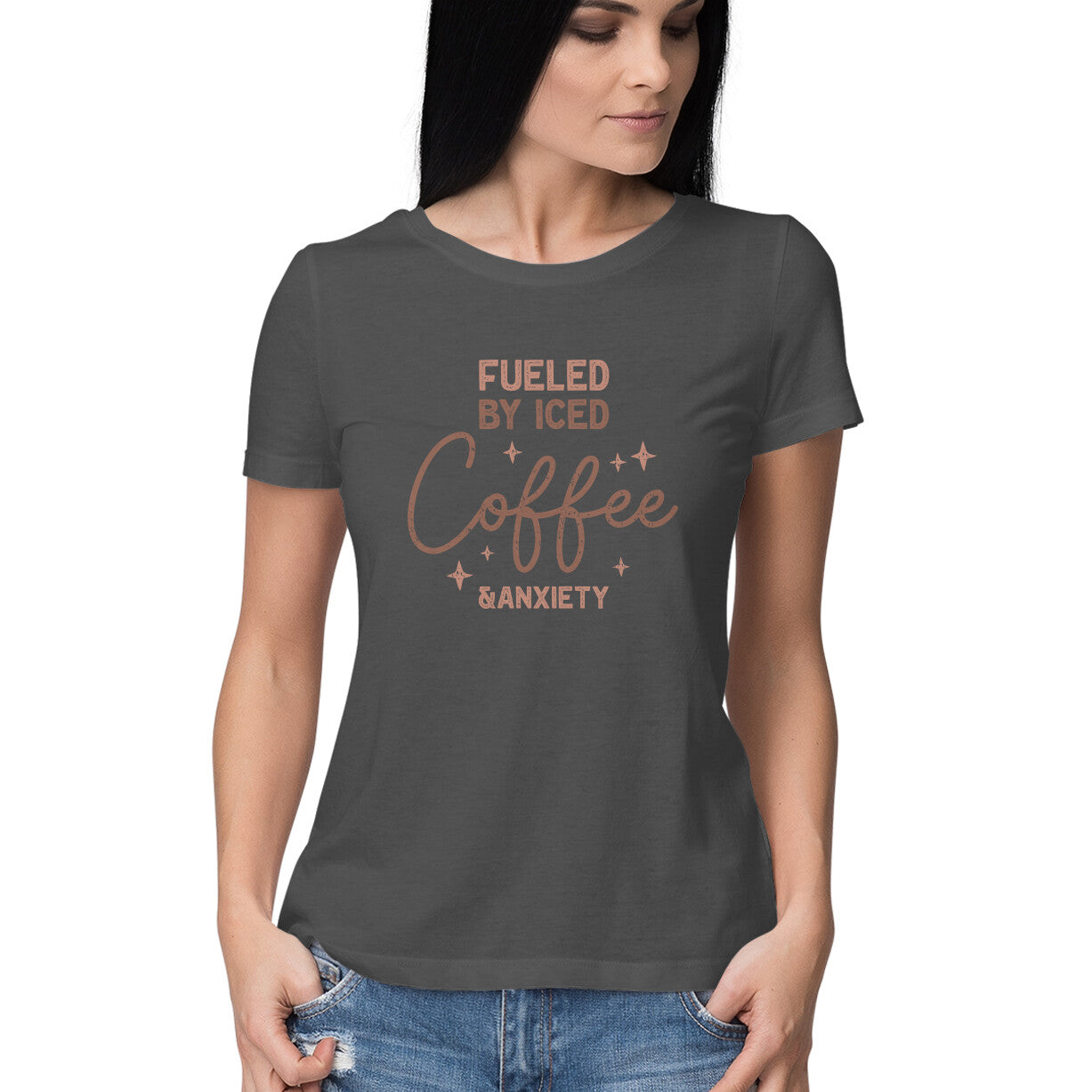 Women's Fueled By Iced Coffee Graphics Printed T-Shirt