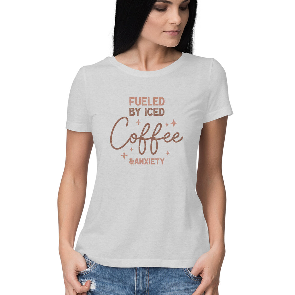 Women's Fueled By Iced Coffee Graphics Printed T-Shirt