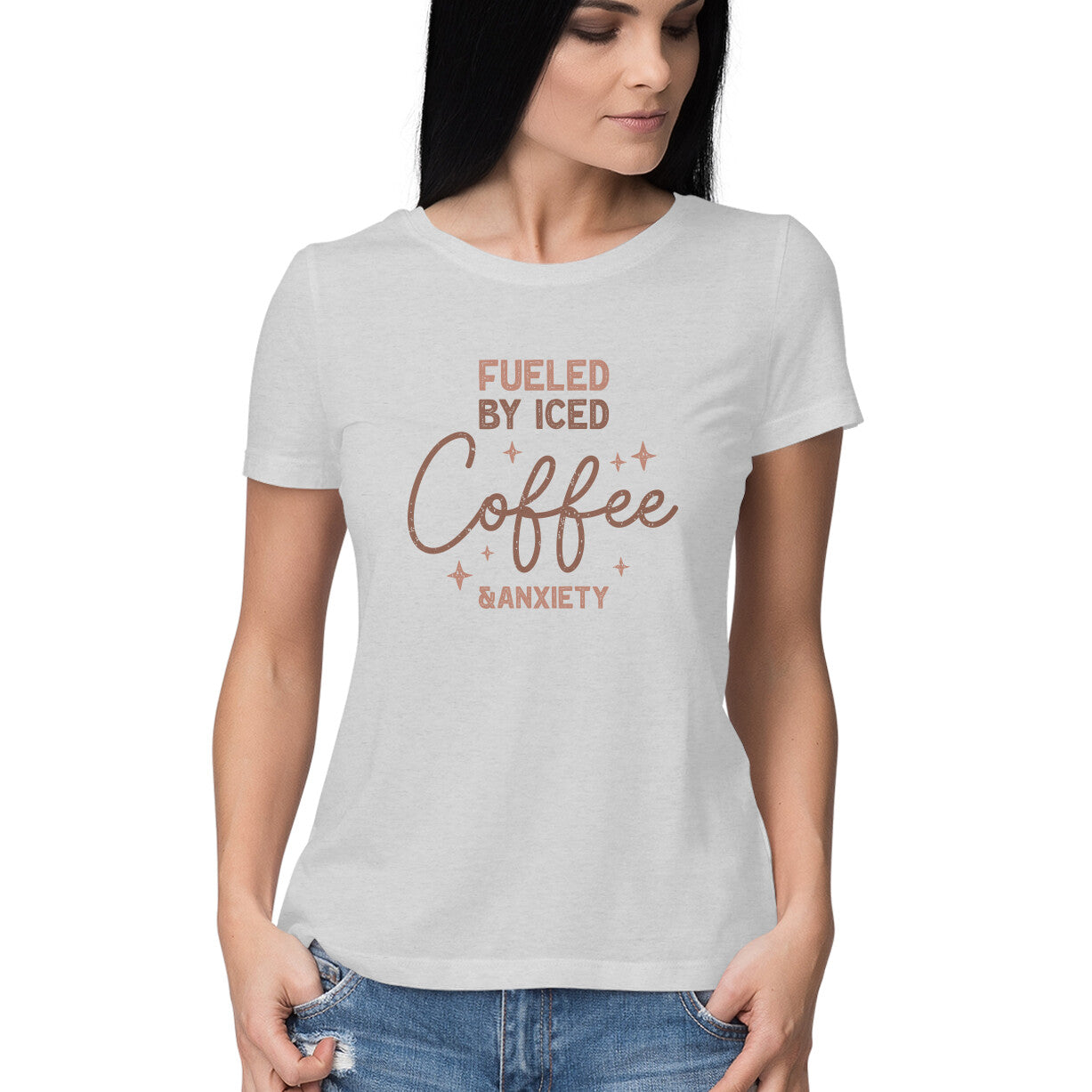 Women's Fueled By Iced Coffee Graphics Printed T-Shirt