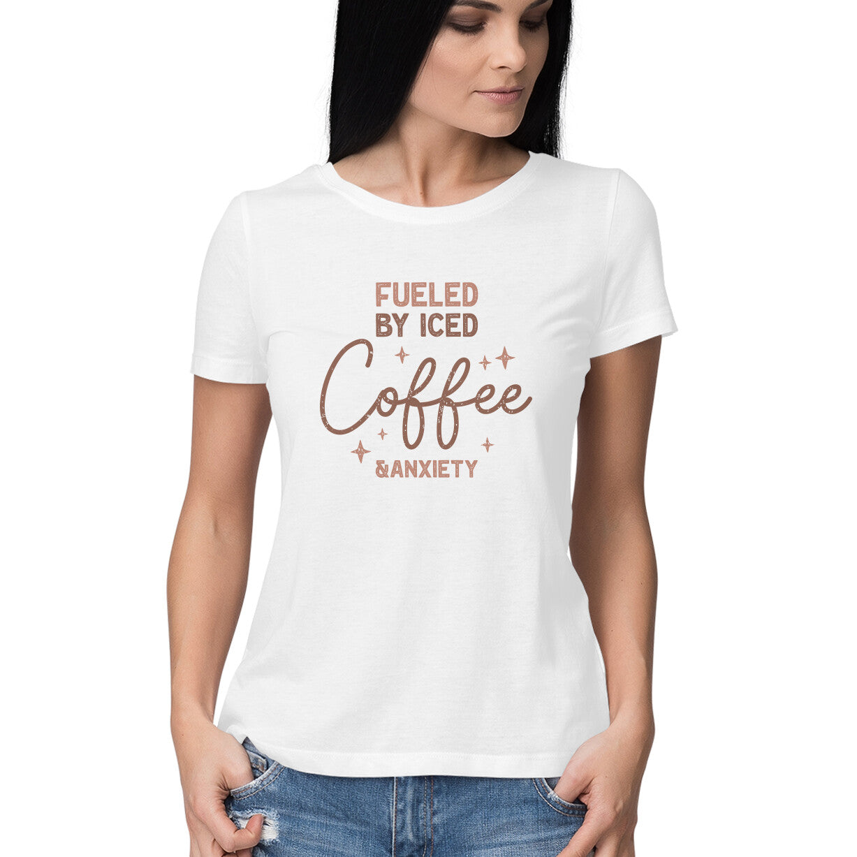 Women's Fueled By Iced Coffee Graphics Printed T-Shirt