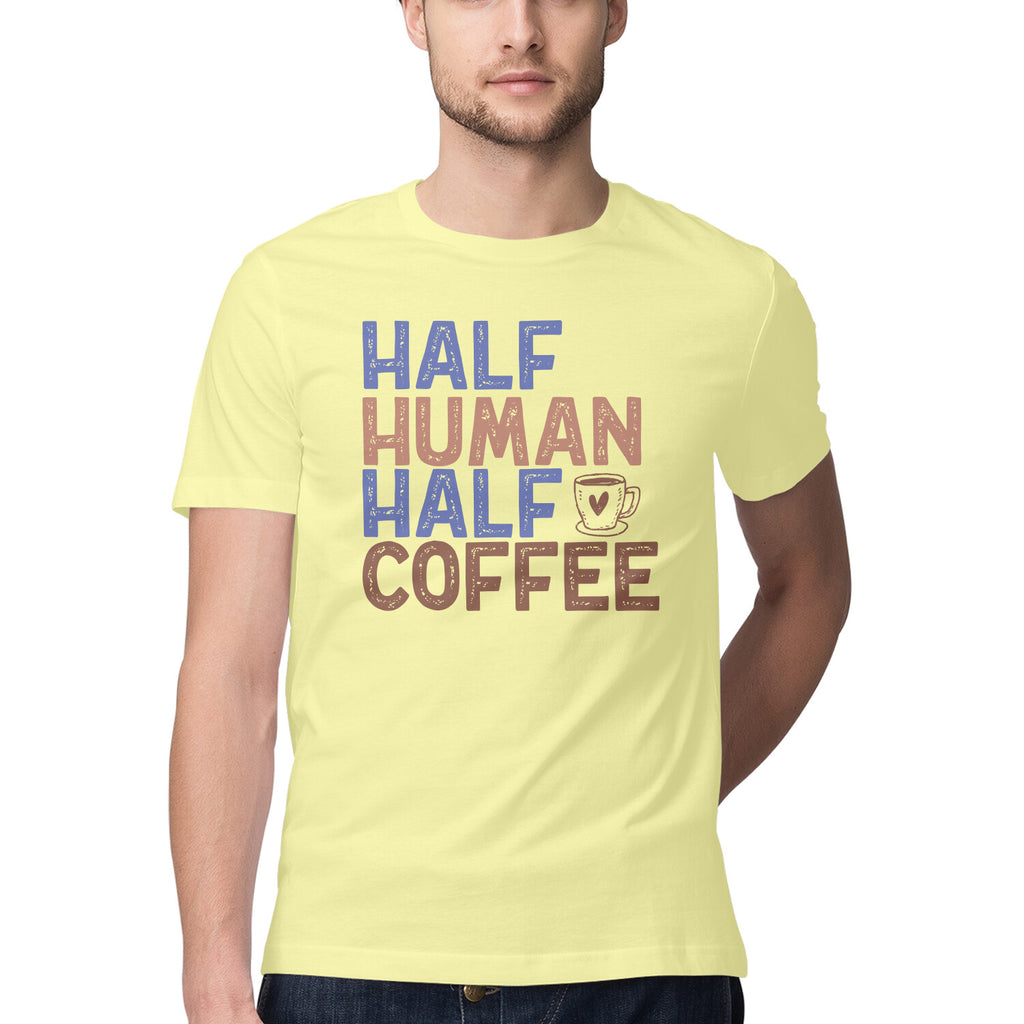 Men's Half Human Half Coffee Design Printed T-Shirt