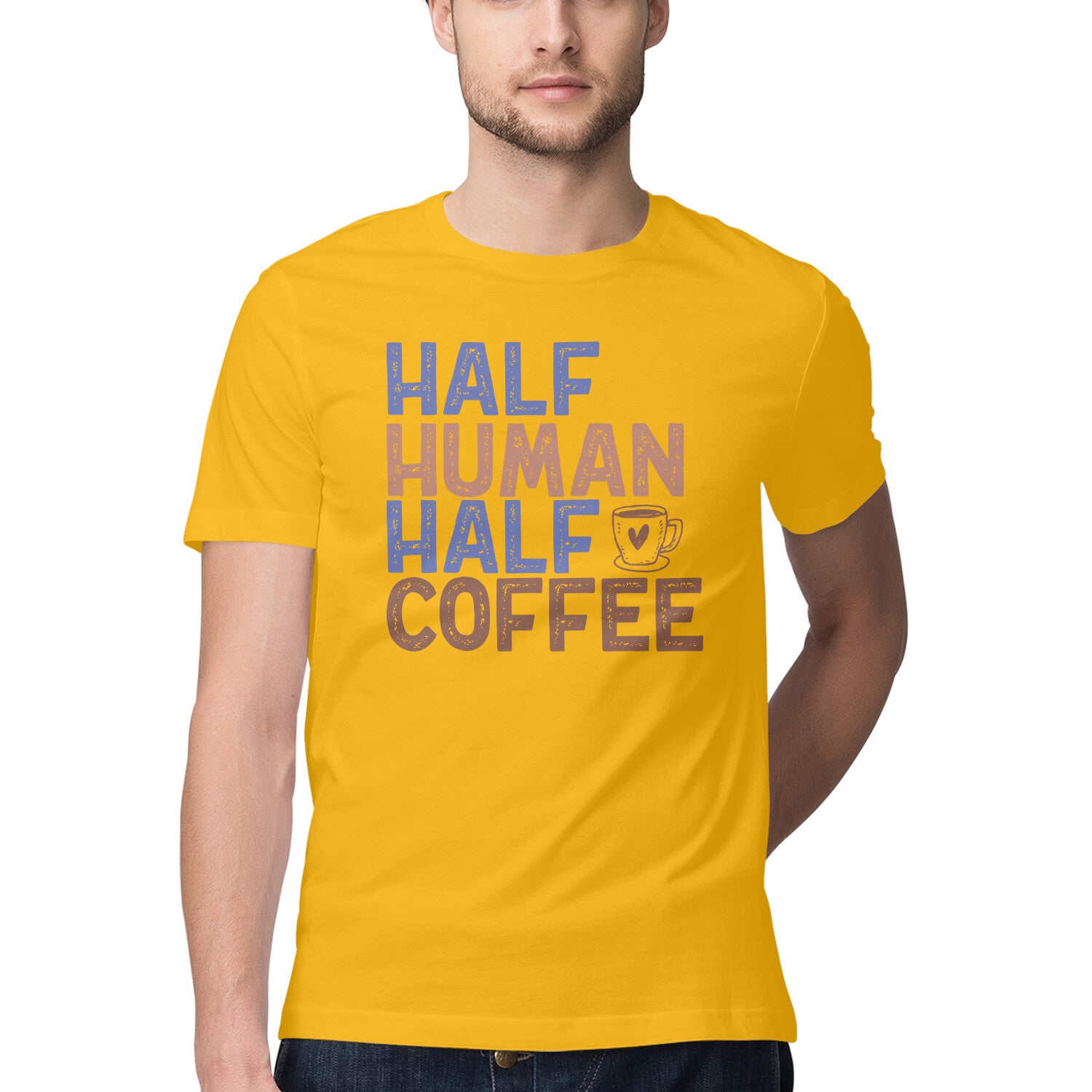 Men's Half Human Half Coffee Design Printed T-Shirt