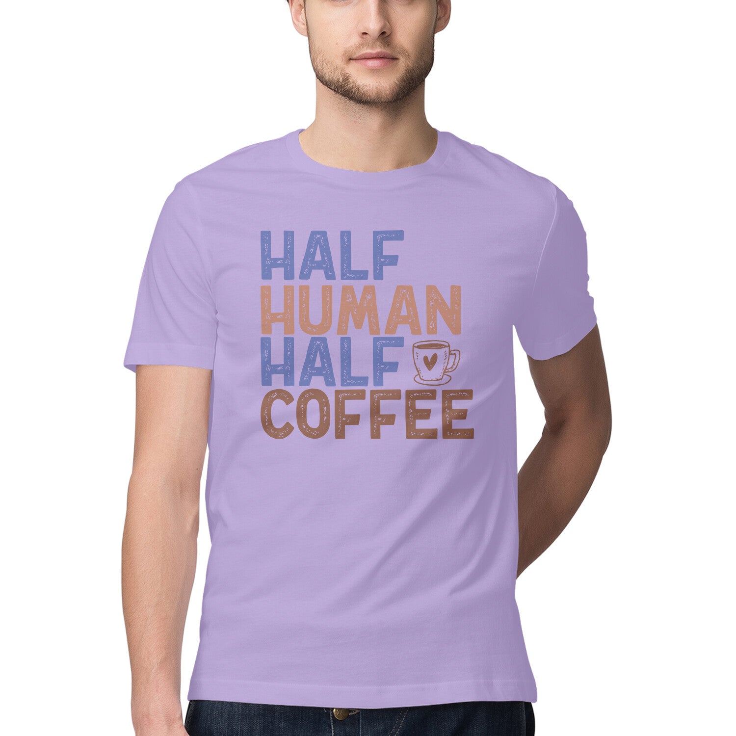Men's Half Human Half Coffee Design Printed T-Shirt