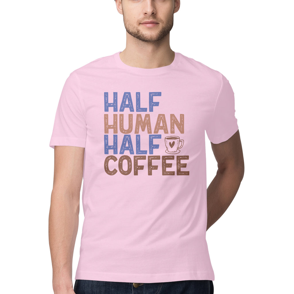 Men's Half Human Half Coffee Design Printed T-Shirt