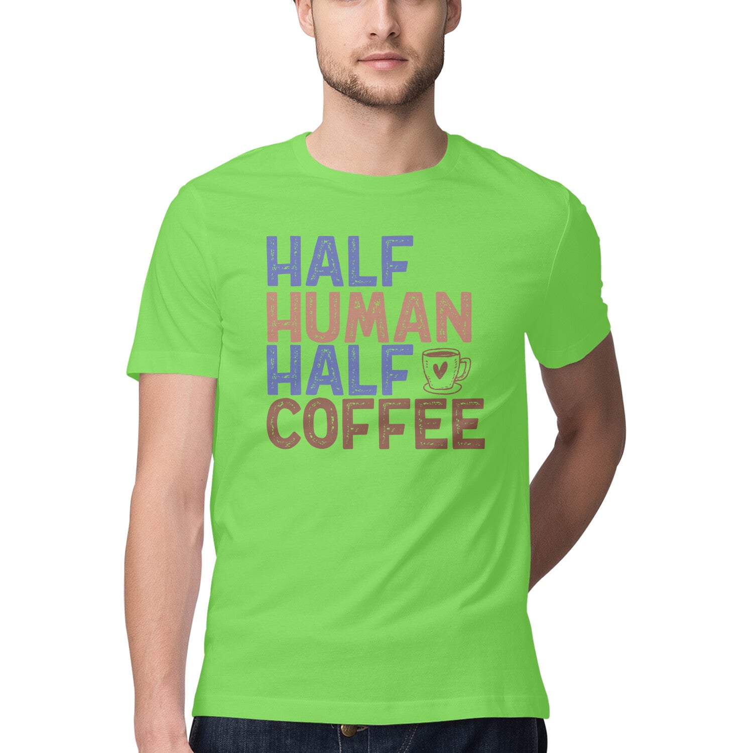 Men's Half Human Half Coffee Design Printed T-Shirt