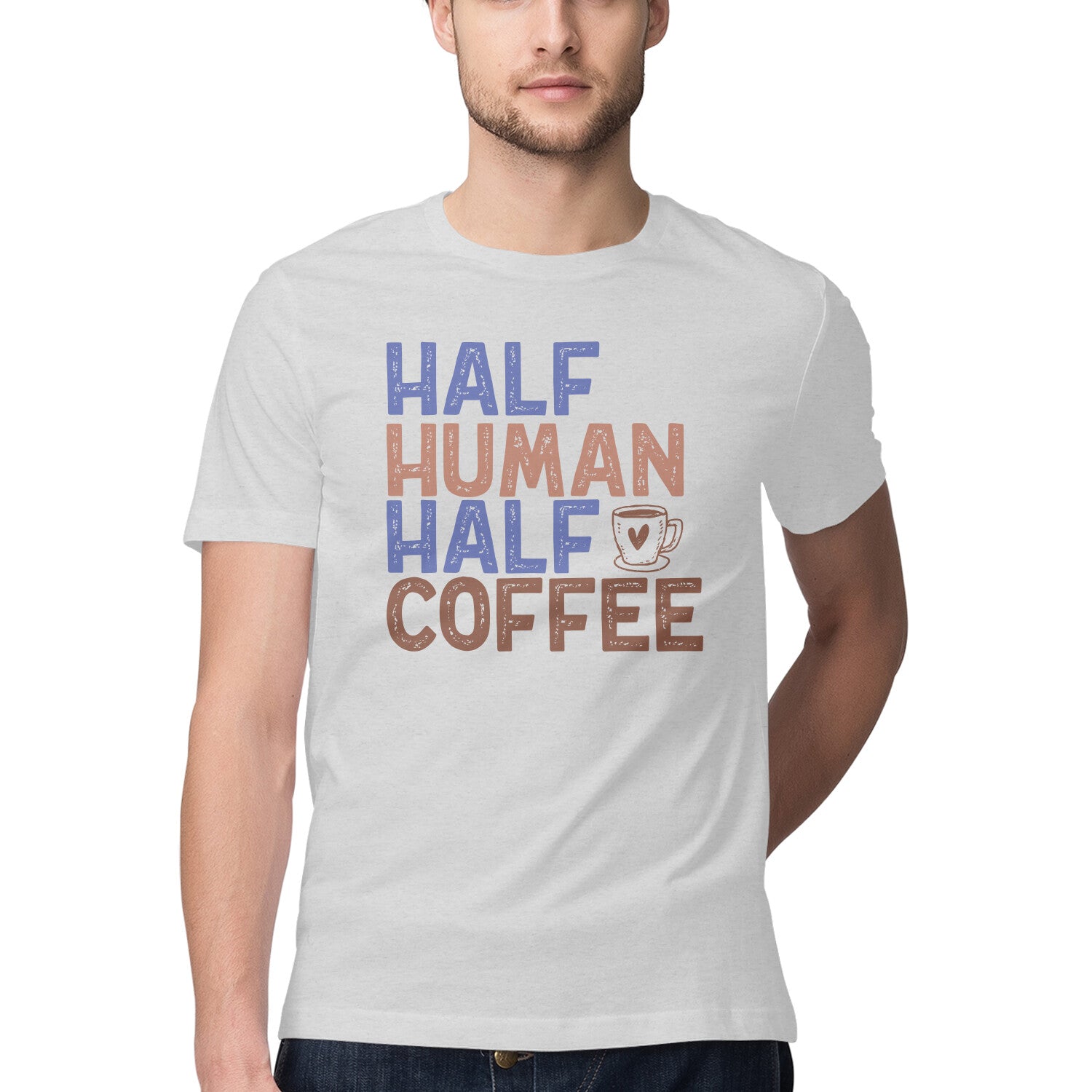 Men's Half Human Half Coffee Design Printed T-Shirt