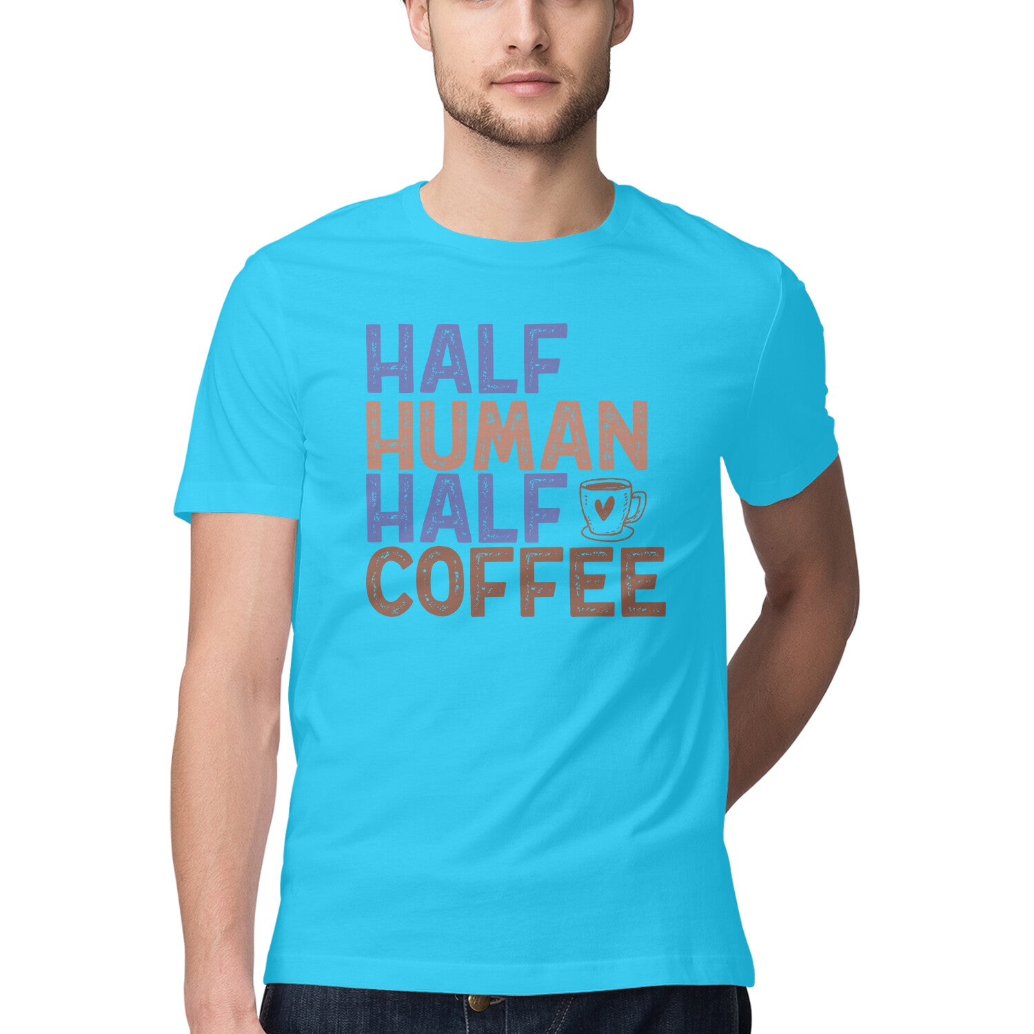 Men's Half Human Half Coffee Design Printed T-Shirt